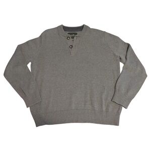 Vintage Eddie Bauer Mens Gray Combed Cotton Henley Sweater 14203151 Hol 12 L